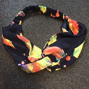 Navy silky elastic back floral headband